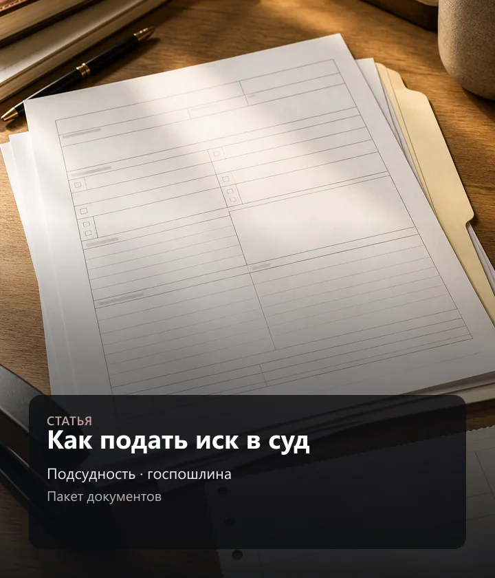 Как подать иск в суд — Подсудность · госпошлина, Пакет документов