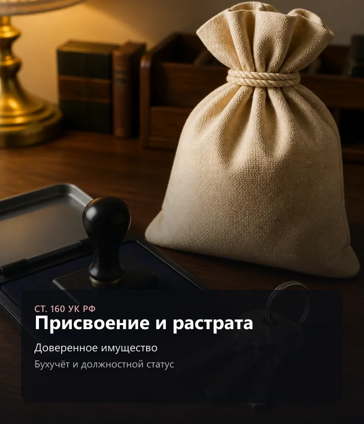 Адвокат по статье 160 УК РФ — Доверенное имущество, Бухучёт и должностной статус