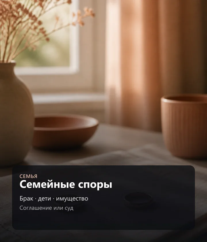 Семейные споры — Брак · дети · имущество, Соглашение или суд